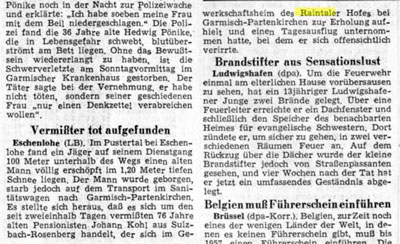 Vermißter Gast des Reintalerhofs nur noch tot aufgefunden