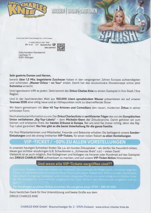 Der Zirkus Knie lädt den Reintalerhof mit VIP-Tickets zu Vorstellungen nach Kaufbeuren ein. Was es alles so gibt ...
